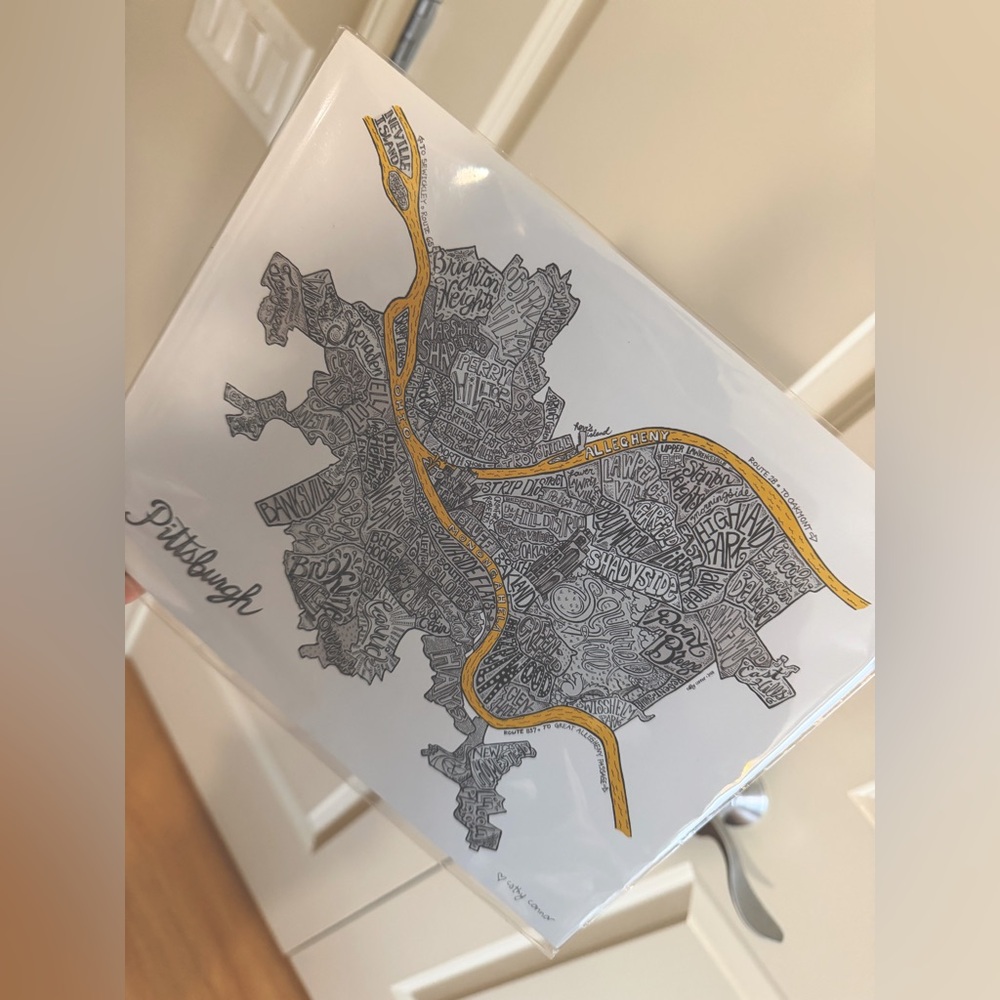Pittsburgh Neighborhoods Map Print: Hand-Lettered Typography Art